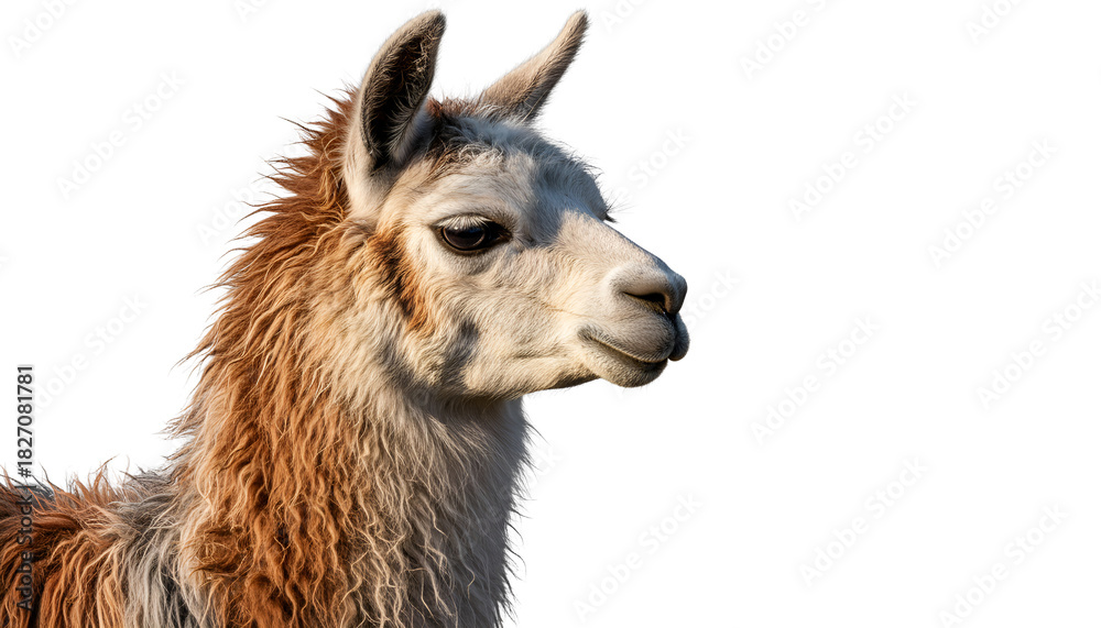 Fototapeta premium Side profile of a brown and white llama head