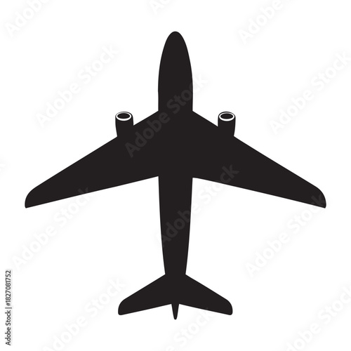 Airplane Silhouette, Jet Aircraft Vector, Aviation Icon, Airplane Top View Illustration