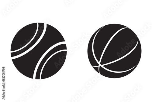 Sports ball silhouettes, tennis ball vector, basketball icon, athletic graphic set