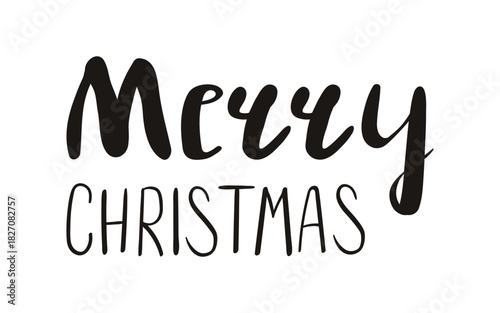 Merry Christmas hand lettering isolated on transparent background. Hand drawn vector illustration. Handwritten text, typography, holiday quote. Christmas design element, clip art
