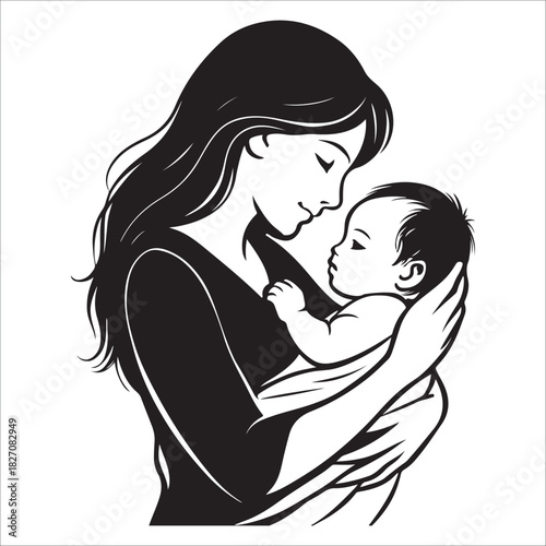 Mother s tender embrace holding her cherished baby silhouette vector