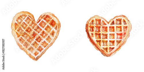 love shape waffle watercolor vector illustration