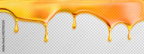 Caramel oil melt gooey honey with drip, vector syrup and background flow. Golden cream or sticky drop. Liquid stream design for food or cosmetic layout.