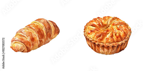 puff pastry watercolor vector illustration