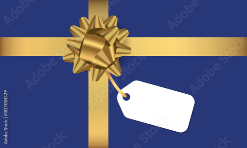 gift box blue and gold with tag