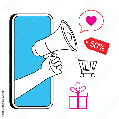 Hand holding megaphone business icon vector illustration