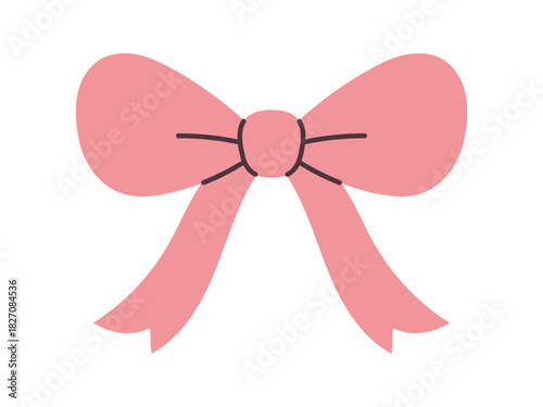 Vector pink bow with wide loops and short pointed ribbons. Cute elegant accessory for gifts, fashion, holidays, greeting cards, and celebration in flat style.