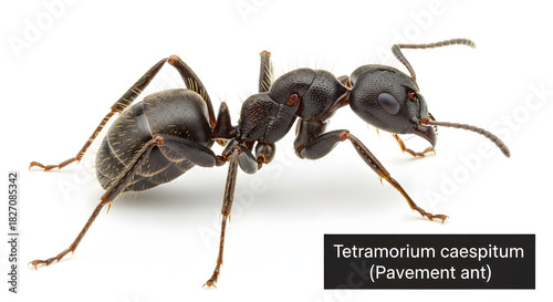 Pavement ant (tetramorium caespitum) isolated on white background
