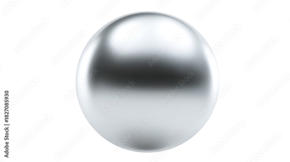 Obraz premium Reflective chrome metal sphere rendering against a transparent background, glossy silver orb representing smoothness, technology, and futuristic design concepts, png