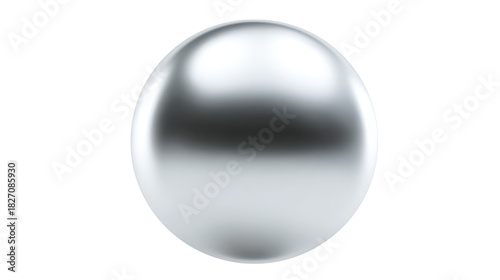 Reflective chrome metal sphere rendering against a transparent background, glossy silver orb representing smoothness, technology, and futuristic design concepts, png