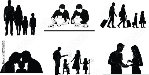 Silhouette collection of people families couples travelers and everyday life.