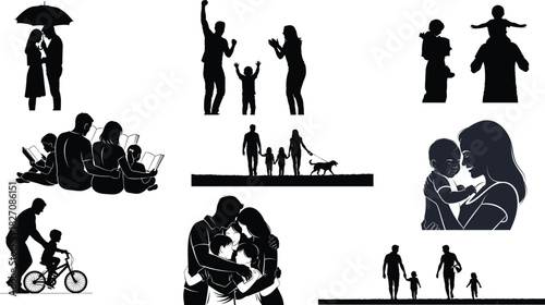 Silhouette collection of happy families enjoying life and bonding together