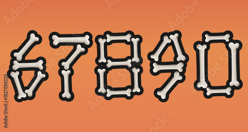 3d numbers, white bone for Halloween decoration, Dog Bone Cookie Snack, Medical and health concepts. Vector illustration Isolated on a purple Background