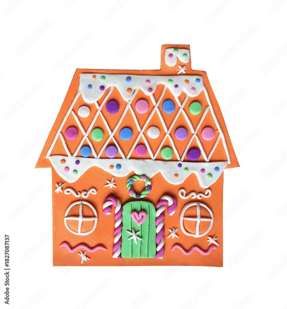 Naklejka premium Cute gingerbread houses with icing details and candy decorations create a festive Christmas village scene perfect for holiday cards, winter backgrounds, and seasonal design