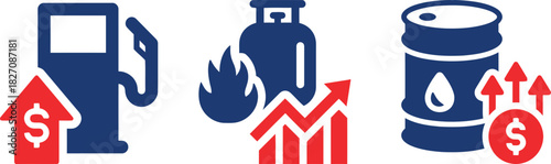 energy, price, increase, icon, gas, station, fuel, pump, dollar, money, arrow, up, red, graph, chart, propane, cylinder, flame, fire, oil, barrel, drop, economy, cost, rise, finance, business, concept