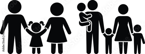 Simple family pictograms depicting parents, children, and baby.