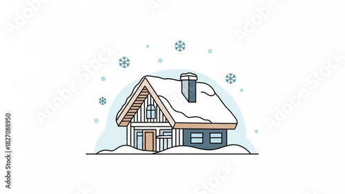 Cozy snow covered cabin scene evokes winter holidays and peaceful winter getaways, perfect for holiday greetings and seasonal promotions, originally a vector graphic
