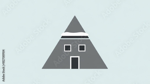 Quirky triangular house with snow, a charming architectural design perfect for winter holiday promotions and unique home concepts, originally a vector graphic