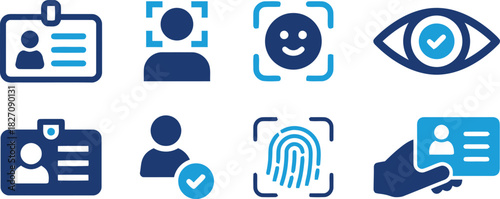 identity, verification, security, icon, face recognition, fingerprint, eye scan, id card, badge, access, authorization, authentication, personal data, privacy, technology, digital, login, profile, use