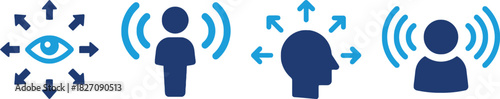 perception, information, flow, communication, data, insight, awareness, understanding, icons, symbols, set, collection, graphic, design, illustration, blue, white, background, isolated, eye, arrows, p