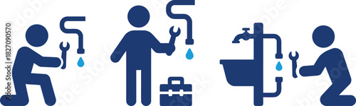 faucet, man, sink, wrench, [converted], assistance, water, depict, plumber, drop, with, drops, blue, plumbing, pipe, icons, professional, symbol, maintenance, near, help, craft, skill