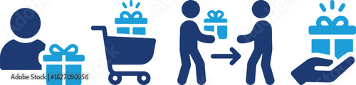 shopping, gift, present, person, cart, delivery, giving, receiving, purchase, buy, sale, retail, commerce, consumer, package, surprise, exchange, transaction, icon, shopping icon, gift icon, person ic