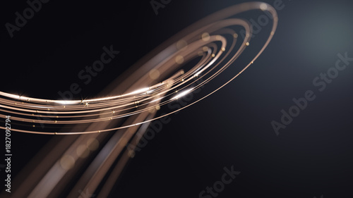 Golden spiral wave forming circular abstract motion with golden lines. 3d rendering luxury design, abstractb new year celebration background.