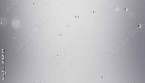 Elegant macro shot of clear bubbles floating in gray liquid serum. Abstract cosmetic background for luxury skincare, moisturizing gel, hyaluronic acid, purity concept. 3d rendering