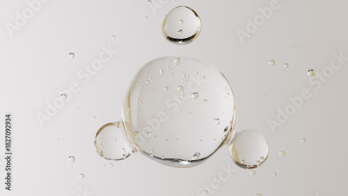 Oxygen bubbles merge into one sphere. Cell fusion, collagen synthesis or formula stabilization. Skin recovery and repair concept. hydrating skincare ads, hyaluronic acid. 3d rendering