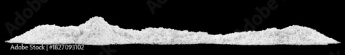 Heap of white snow isolated on a black background. Pile of fluffy white snow. Christmas night. Long web banner.