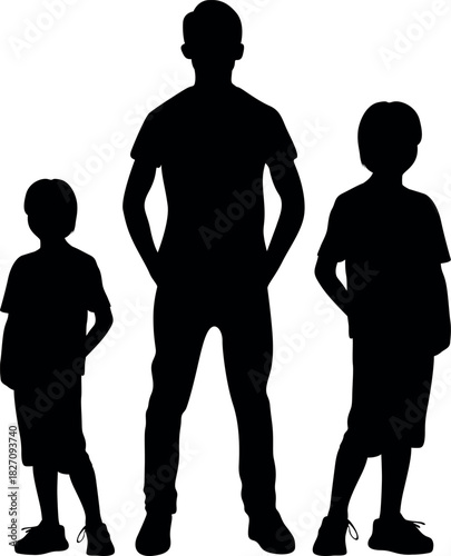 Young boy stand in style silhouette vector. illustration of a man in a red shirt. silhouette of a young man. silhouette of a young man