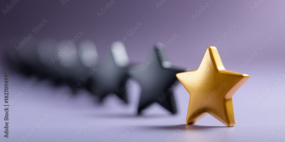 Fototapeta premium A gold star stands out from a row of black stars, symbolizing excellence or distinction among many choices