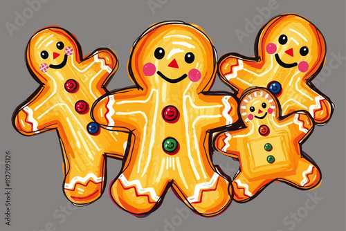 Gingerbread Cookie Family Illustration – Festive Holiday Baked Treats, Christmas Celebration Design