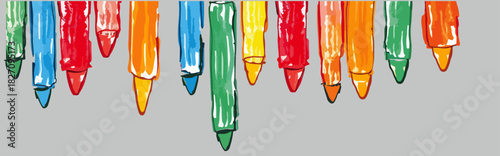 Colorful Crayon and Marker Array – Art and Craft Supplies Illustration, School and Creative Tool