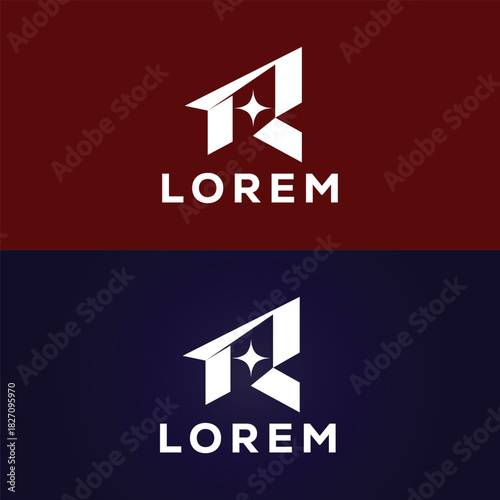 modern geometric R letter logo with star symbol vector template