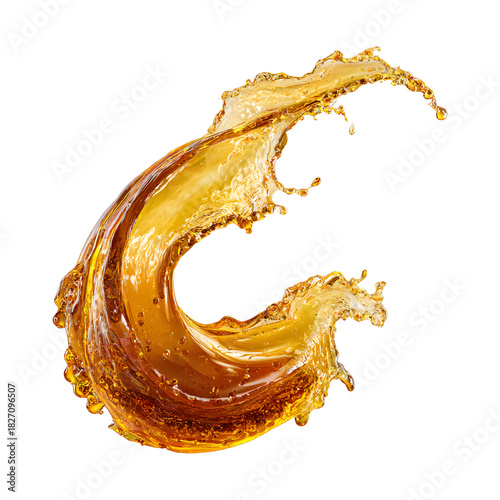 Golden amber beer liquid splash isolated on transparent background