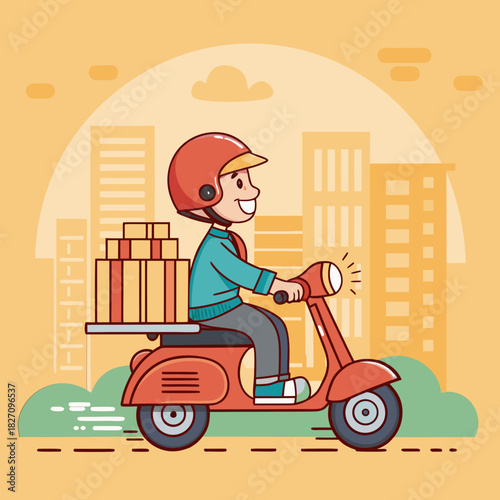 Man and girl riding scooters together on a fun city road journey