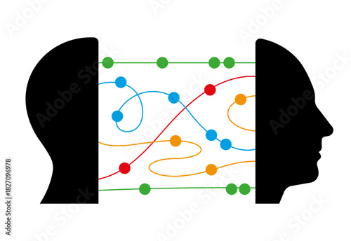 Neural connections inside human head. Abstract model  of thinking, communication and information processing concept. Simplicity vector illustration, isolated.
