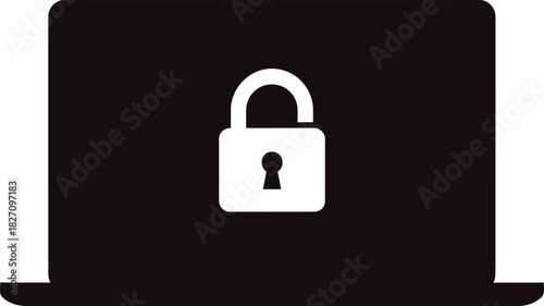 Laptop security icon for online safety and data protection representing secure access with cybersecurity and privacy featuring a padlock for network defense and secure connection