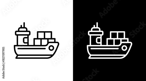 Cargo Ship  White Icon Set Design