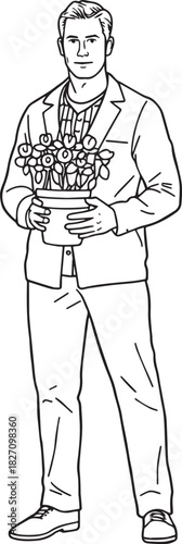 Outline vector sketch of a young man in a hat standing drawing silhouette illustrationOutline vector sketch of a young man in a hat standing drawing silhouette illustration