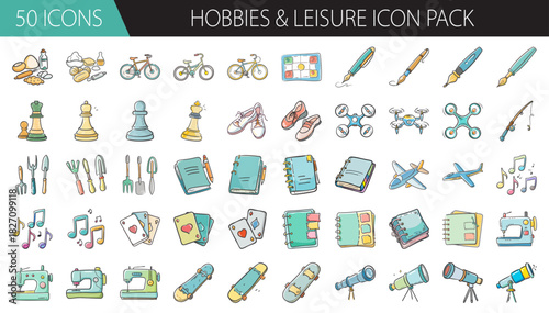 Hobbies and leisure icon pack: diverse recreational activity and pastime symbol collection