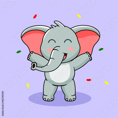 Cute Baby Elephant Happy Celebrating Vector Illustration Cartoon Design Kawaii