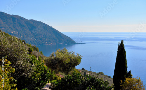 Coastal panorama near Camogli taken from Sori, Genoa, Italy