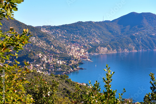 Coastal panorama near Camogli taken from Sori, Genoa, Italy