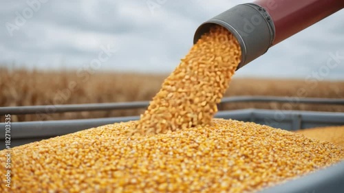 Close-Up of Golden Corn Kernels Being Harvested from a Grain Bin Under Bright Blue Sky on a Sunny Day 4k video footage