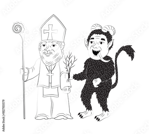 Vector illustration of St Nicholas and Krampus 