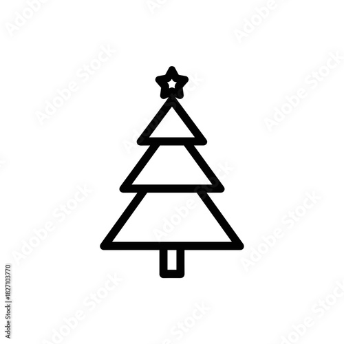 Simple black outline of Christmas tree with star on top  
