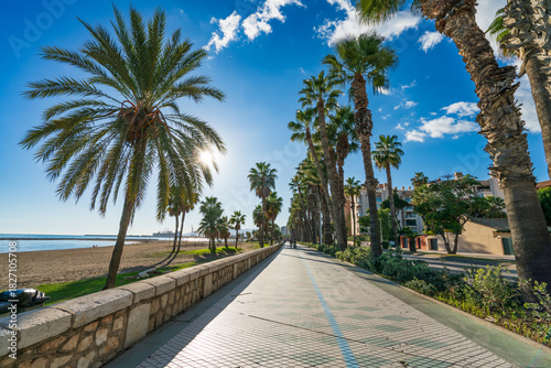 Sunny day at La Malagueta beach in Malaga. Spain