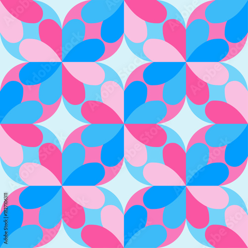 Delightful geometrical seamless pattern with dual-tone hearts, perfect for Valentine’s Day and other romantic themes. Great for textiles, gift wrap, banners, love-themed designs, and charming decor.